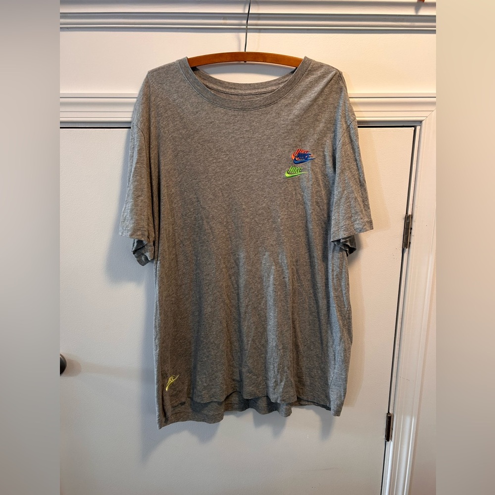Men's Nike Pink Blue Green Stitched Triple Logo Tee Gray XXLarge